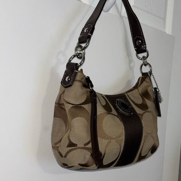 COACH Khaki Signature Stripe Mini Handbag A1221-F19218 tan/brown/khaki - Picture 4 of 11